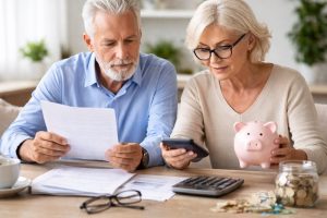 emerytura kobiet i mężczyzn podczas wspólnej analizy dokumentów finansowych przy stole