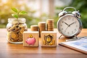 konto oszczędnościowe czy lokata symboliczne oszczędzanie pieniędzy w słoiku i stosy monet