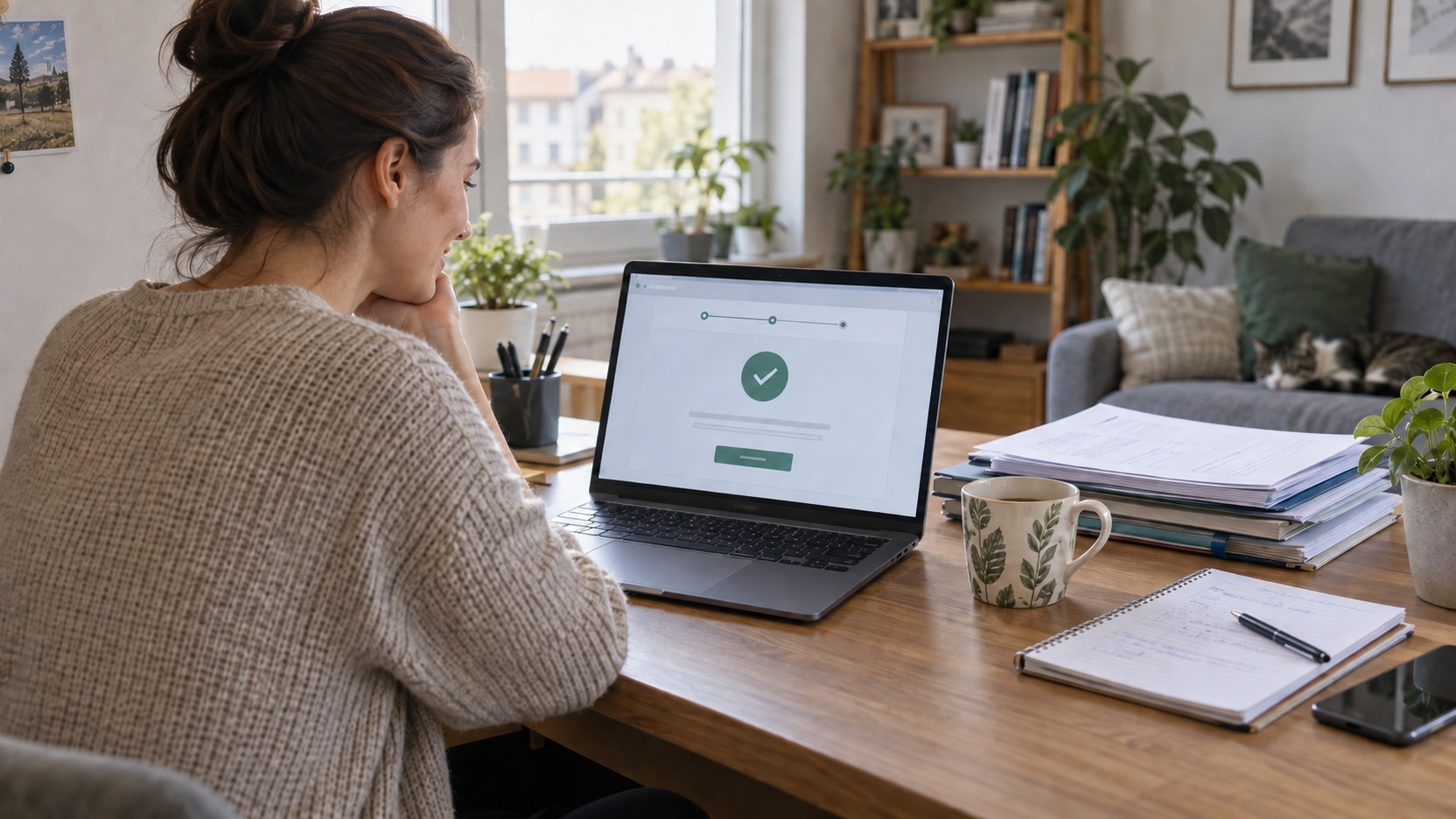 Podatnik sprawdzający na laptopie status zeznania podatkowego złożonego online